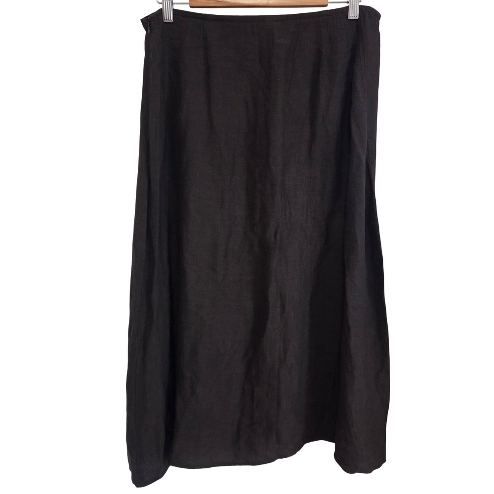 Eileen Fisher‎ Espresso Brown Italian Linen Blend Midi A-Line Skirt Womens Small - Picture 3 of 10